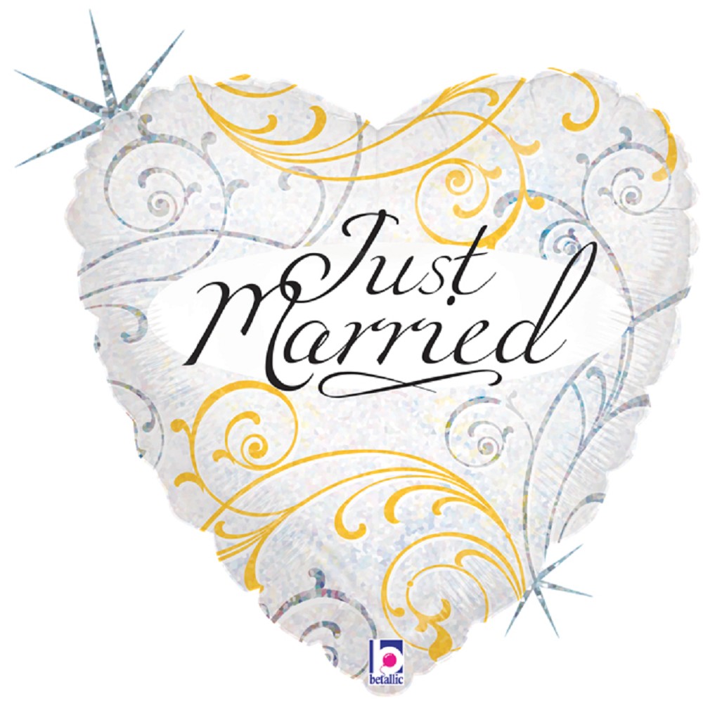 18" Just Married Filigree Holografie