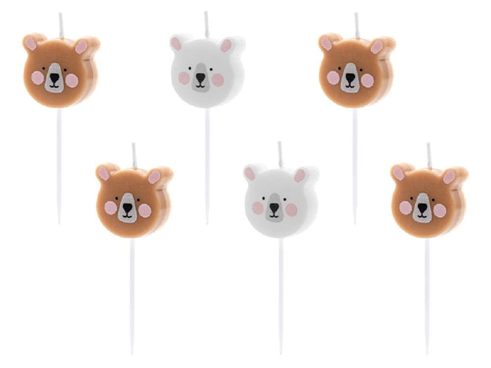 Geburtstagskerzen - Teddybär - Mix - 3cm - 6 Stk.