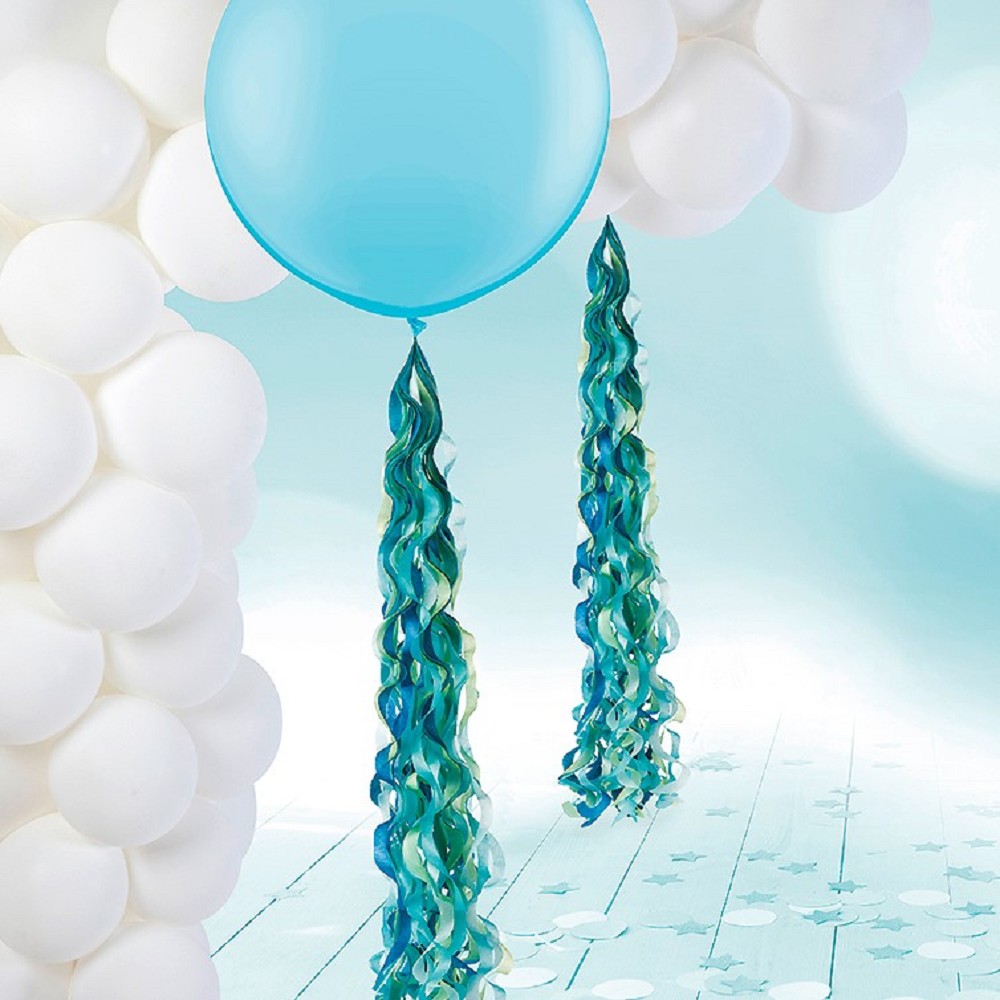 Spiral-Tassel Balloon tail white/pale blue/dark blue/lime gr