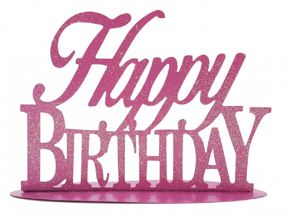 Metall "Happy Birthday" mit Glittereffekt altrosa 13x22cm