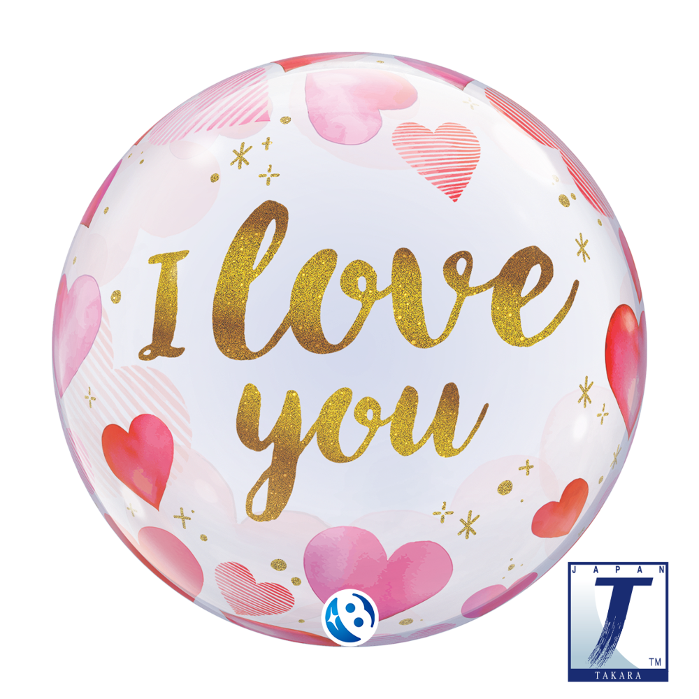 22" Single Bubble I Love You Paper Hearts