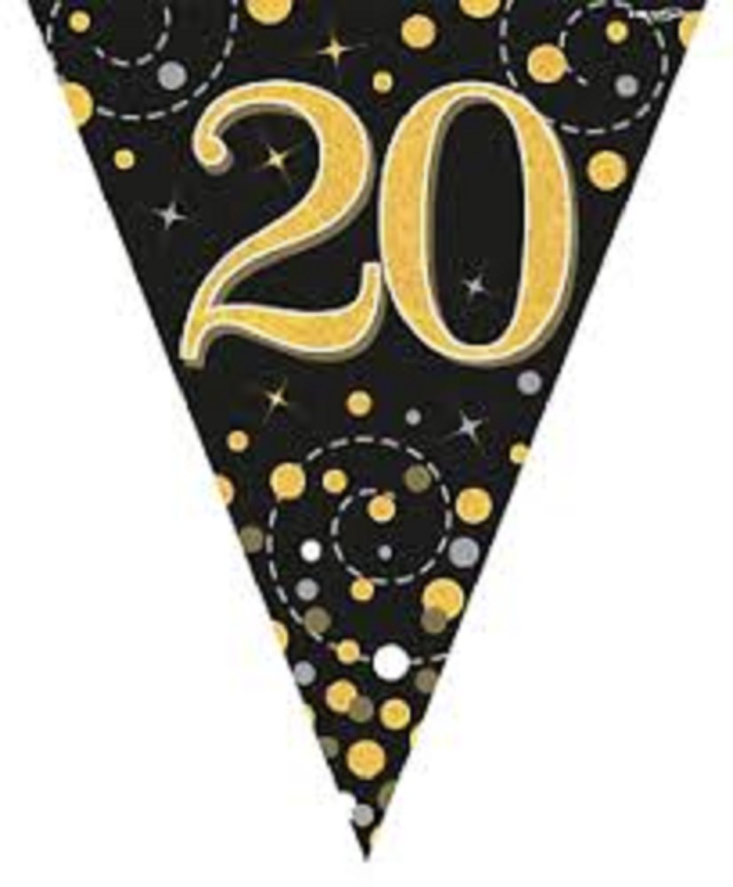Wimpelkette H.B ."20" Black & Gold Holographic 3,9m