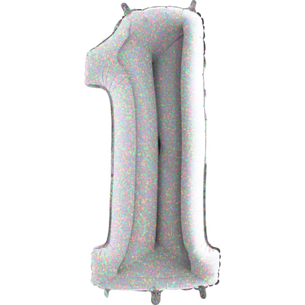 26" Folienzahl "1" Glitter Holographic Silver