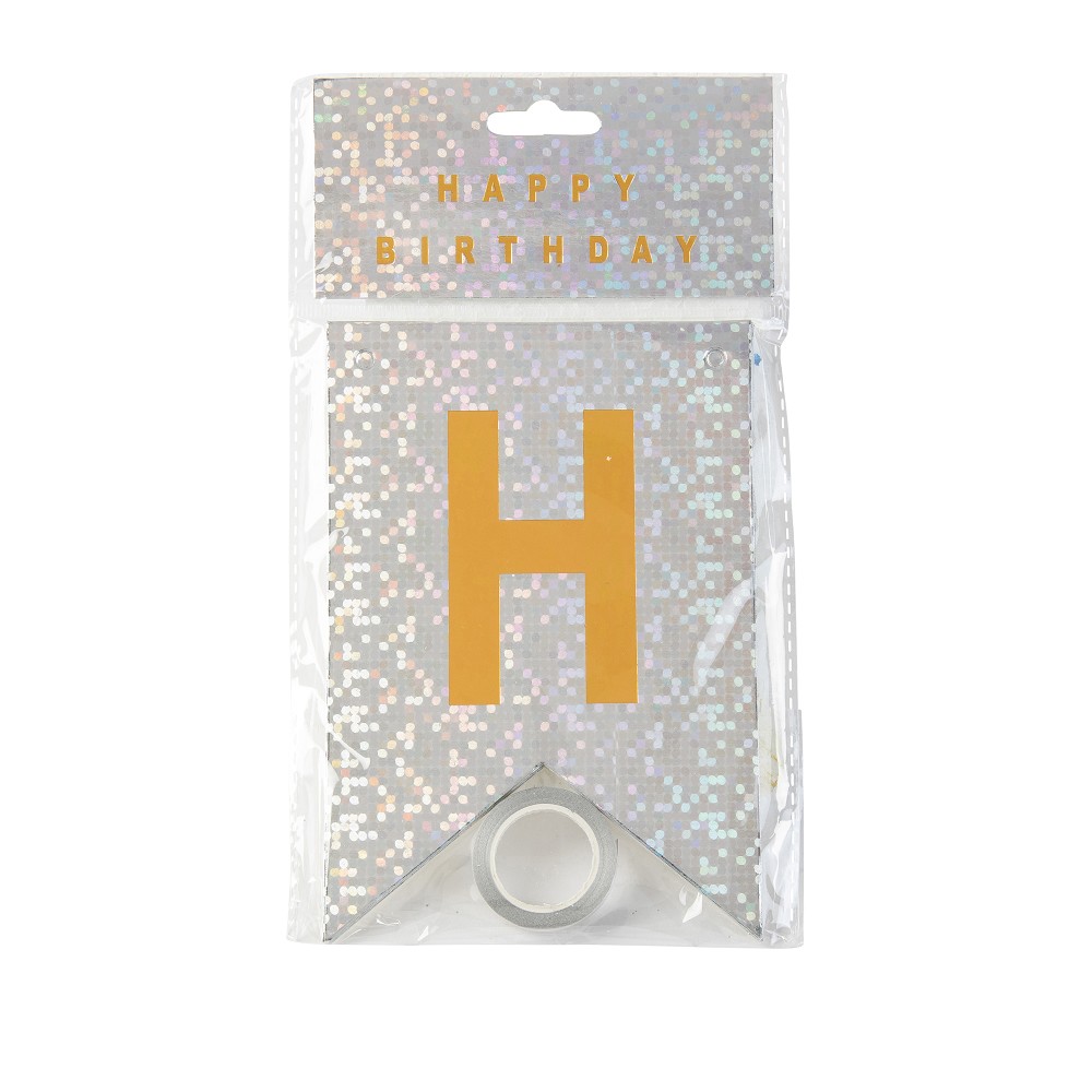 DIY Girlande Happy Birthday Holographic Silber (ca.1,65m)