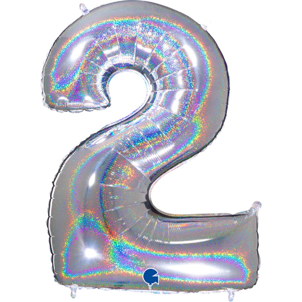 40" Folienzahl "2" Glitter Holographic Silver