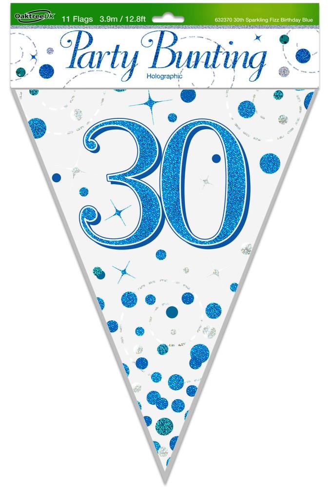 Wimpelkette H.B. "30" White & Blue Holographic