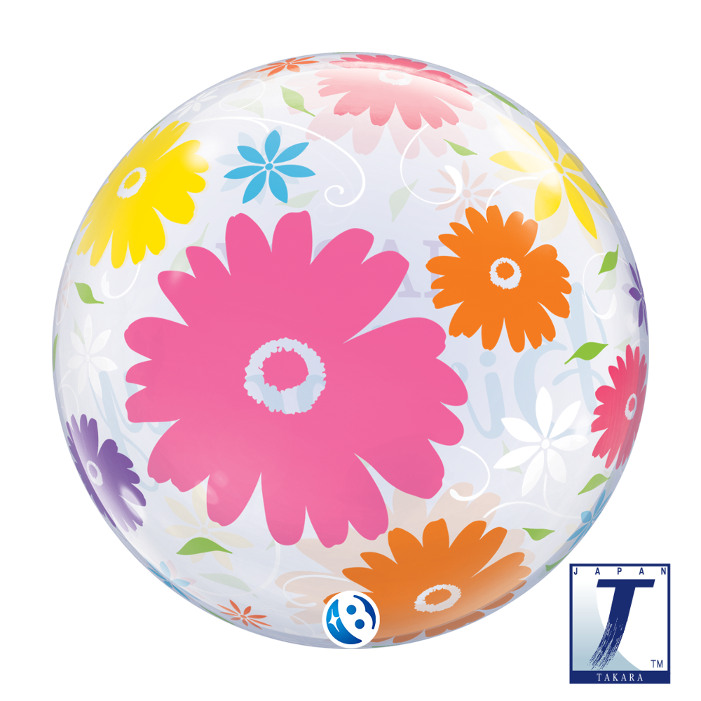 22" Single Bubble Birthday Flowers & Filigree 22" Single Bubble Birthday Flowers & Filigree