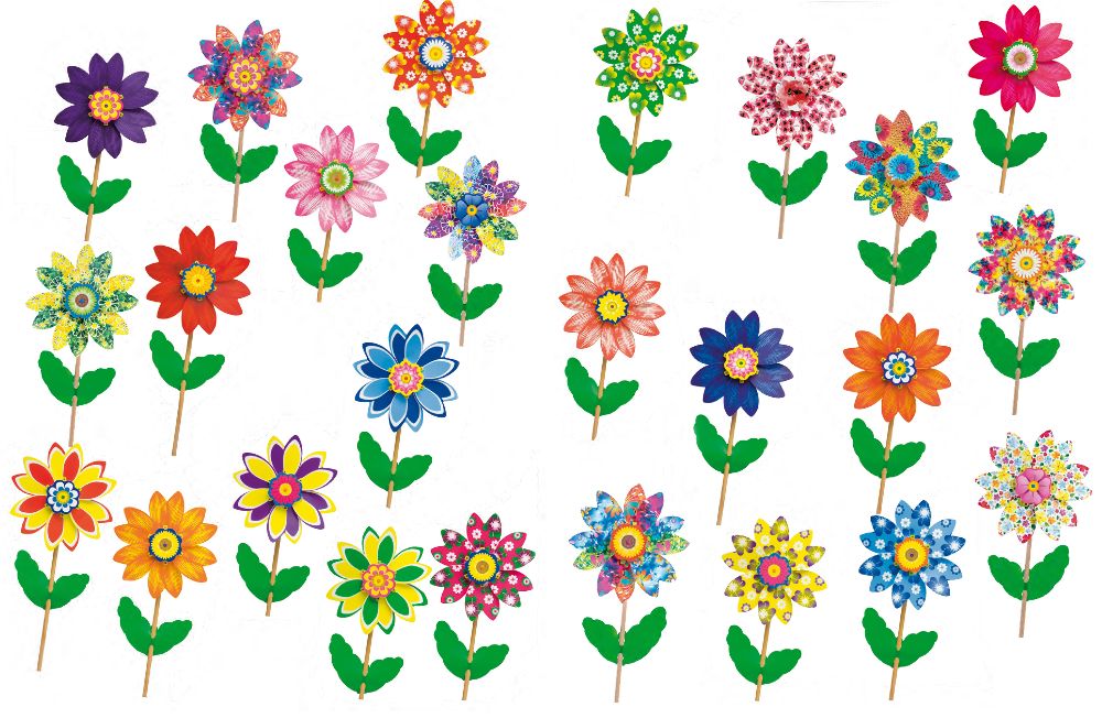 Windrad Blumen sortiert (Holzstab 48 cm)