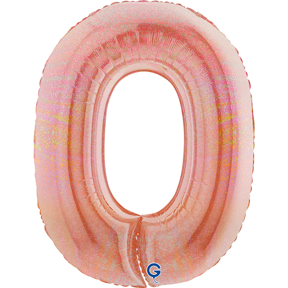 40" Folienzahl "0" Glitter Holographic Rosé Gold