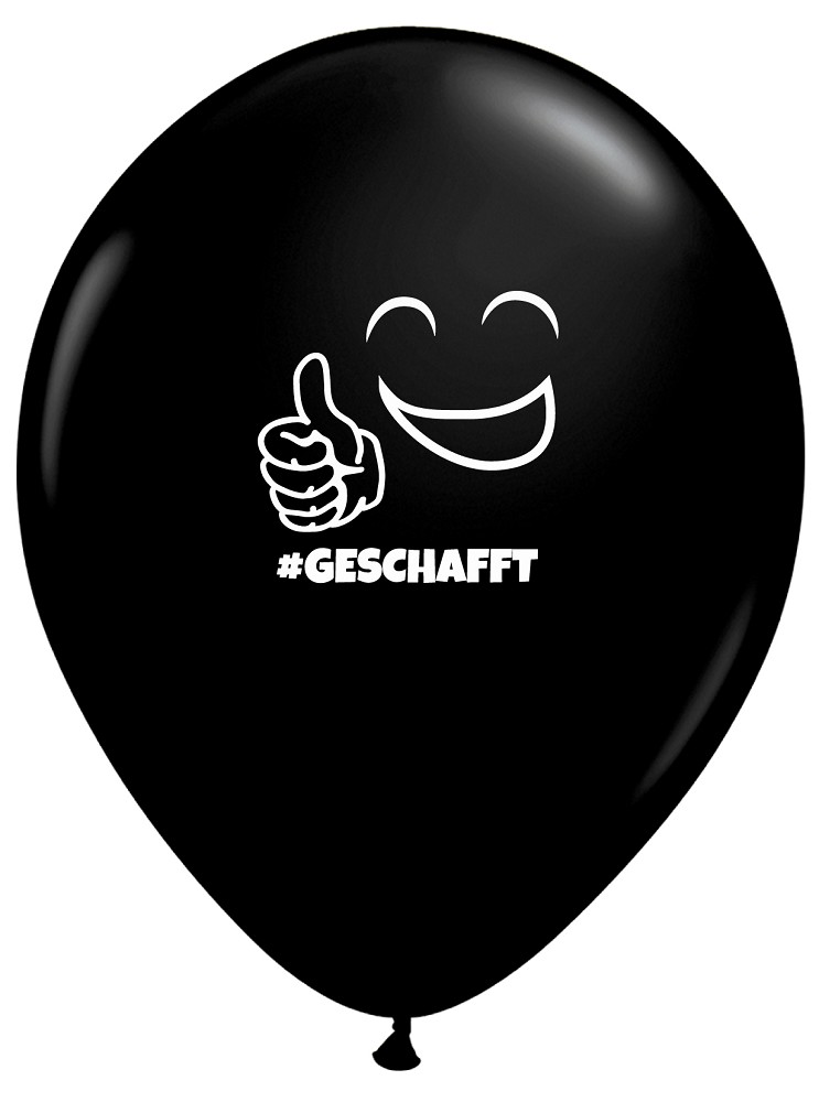 11" Smiley "GESCHAFFT" schwarz (25 Stück)