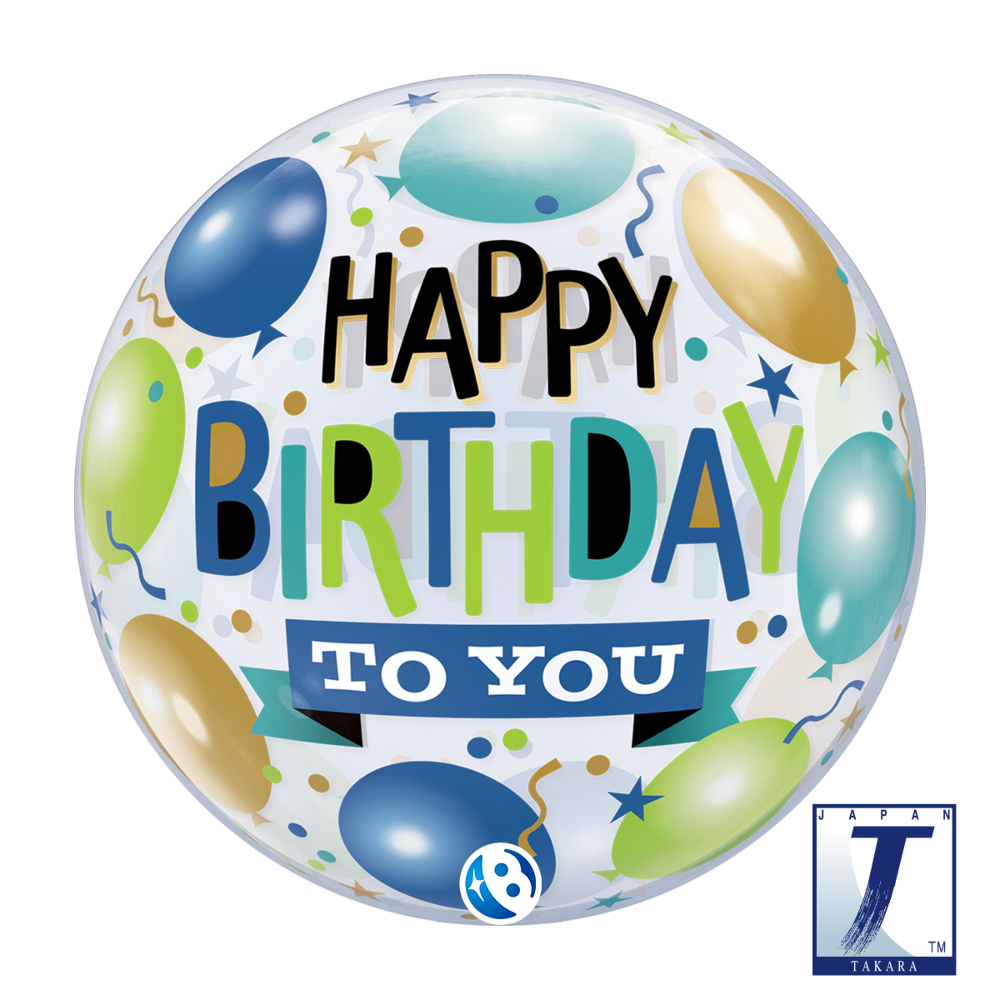 22" Single Bubble Happy Birthday to you blau/grün
