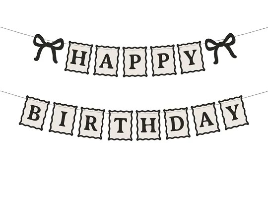 Banner Happy Birthday Schleifen, 100 cm, creme-schwarz