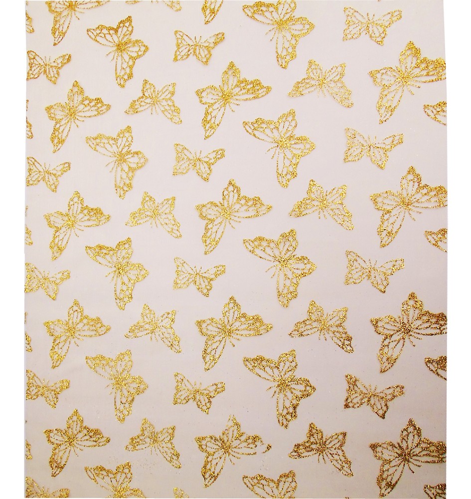 Organzastoff gold mit Glitzer-Schmetterlingen (30cm x 5m)