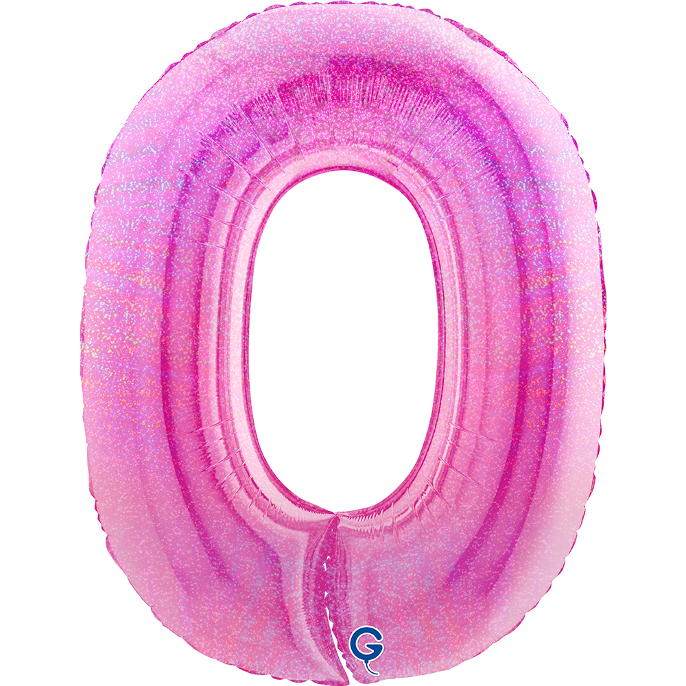 40" Folienzahl "0" Glitter Holographic Fuxia