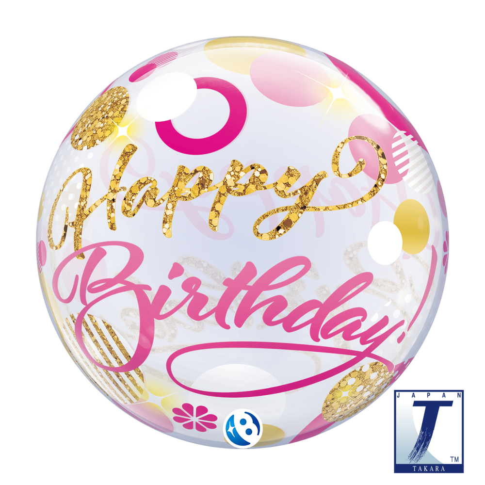 22" Single Bubble Birthday Pink & Gold Dots