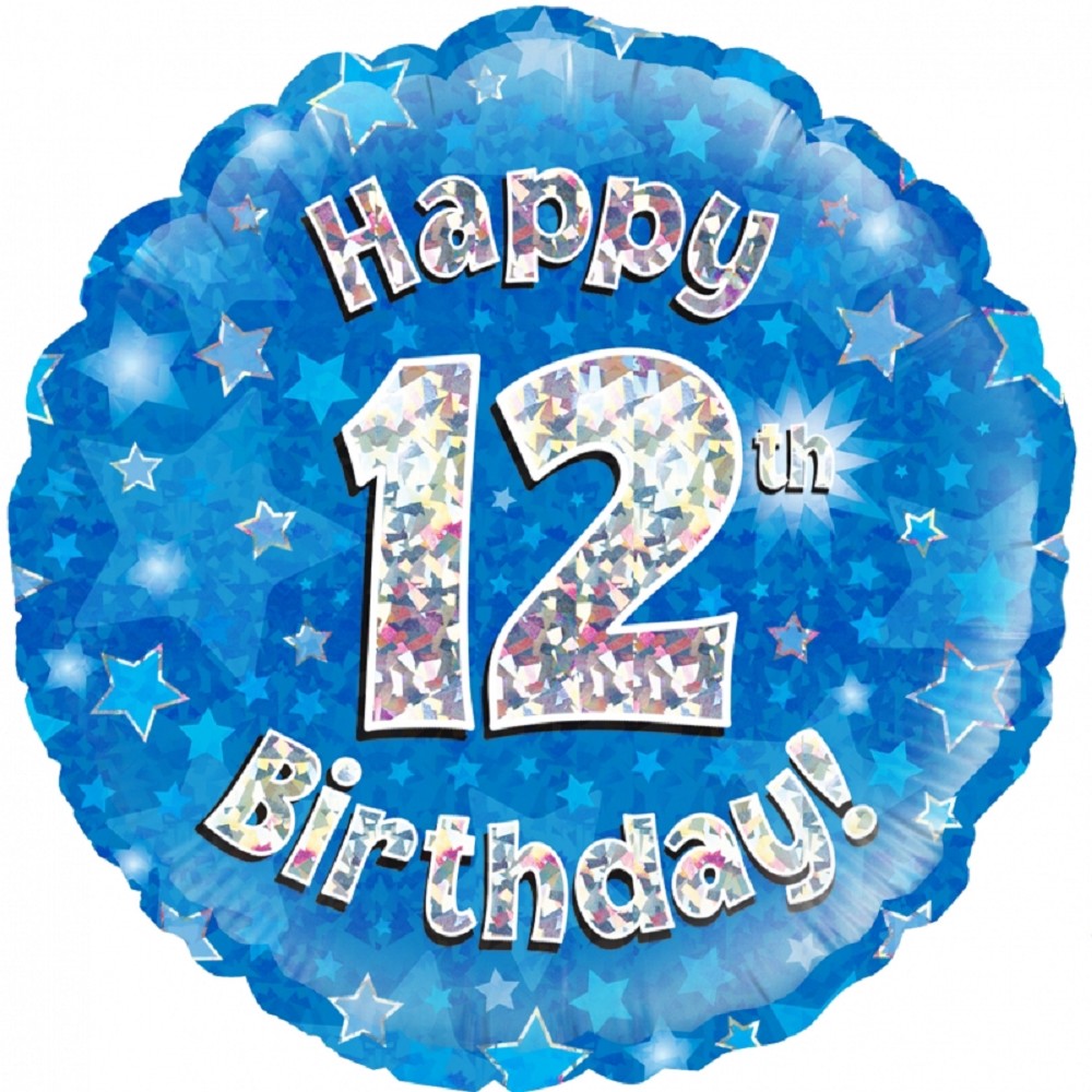18" Happy Birthday "12" Blue Holographic