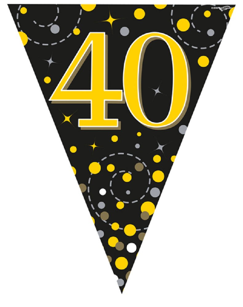 Wimpelkette H.B ."40" Black & Gold Holographic 3,9m