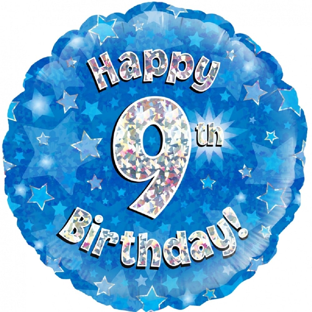 18" Happy Birthday "9" Blue Holographic
