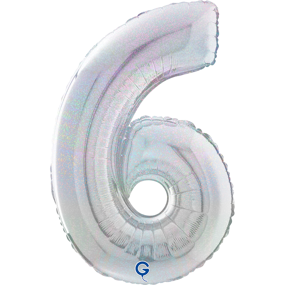 26" Foilballoon Number "6" Glitter Holographic Silver