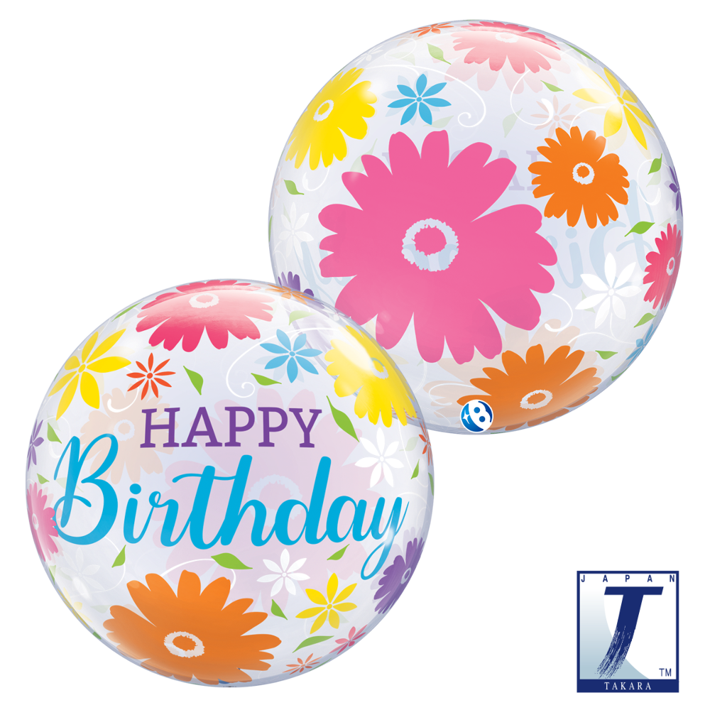 22" Single Bubble Birthday Flowers & Filigree 22" Single Bubble Birthday Flowers & Filigree
