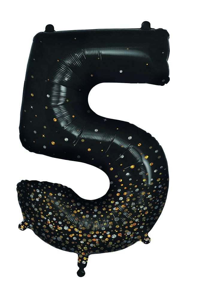 34" Folienzahl "5" Sparkling Fizz Holographic Black