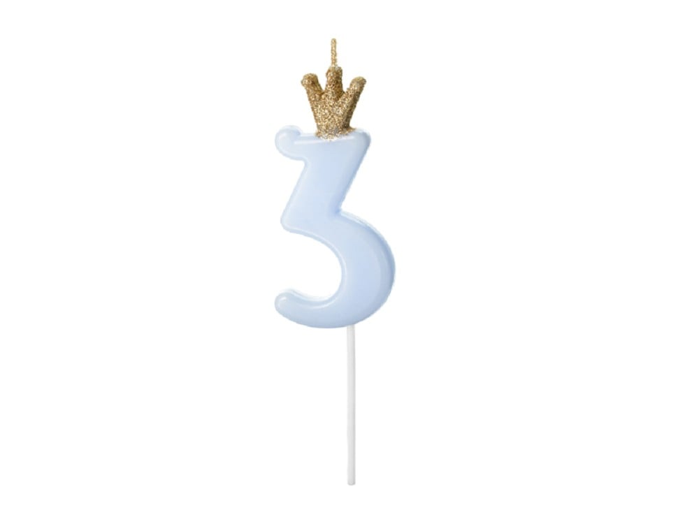 Geburtstagskerze - "3" - hellblau - 9,5cm - 1 Stk.