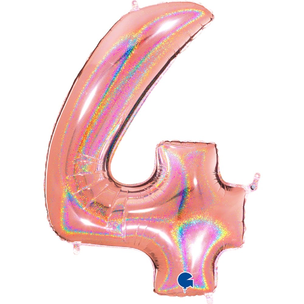 40" Folienzahl "4" Glitter Holographic Rosé Gold