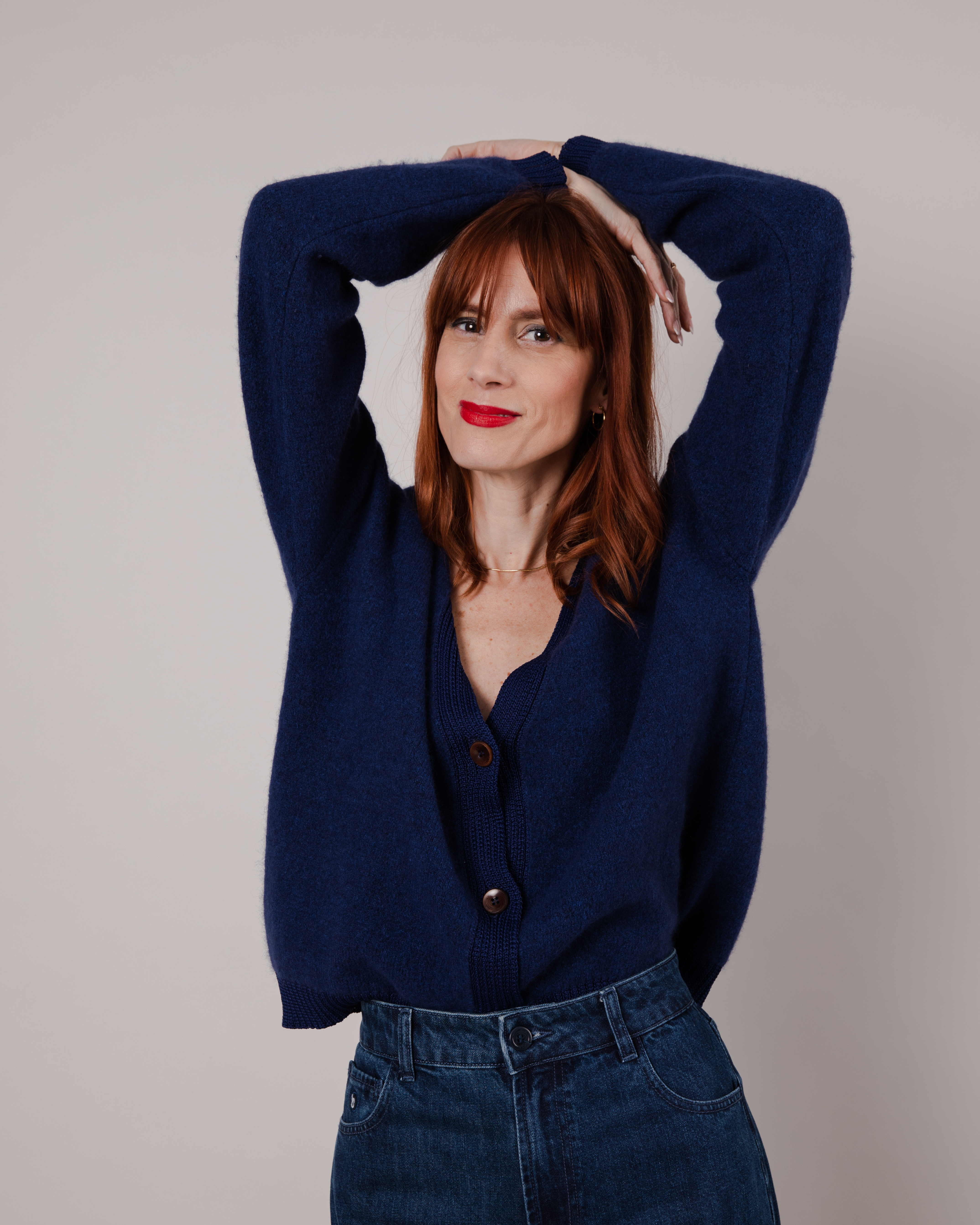 Contrast Cardigan mit Wolle Navy