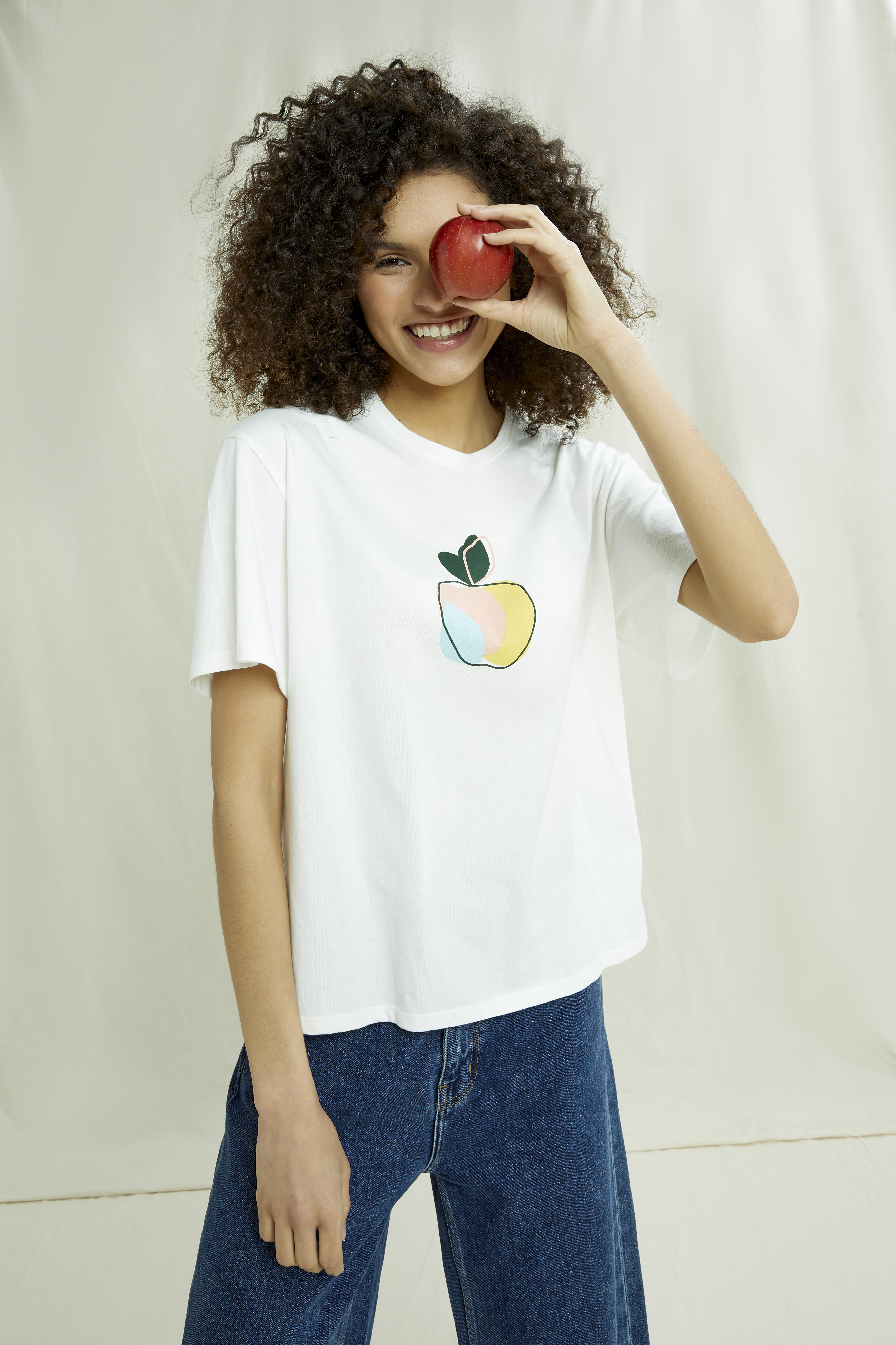 Damen-T-Shirt Apple Print Tee Eco white