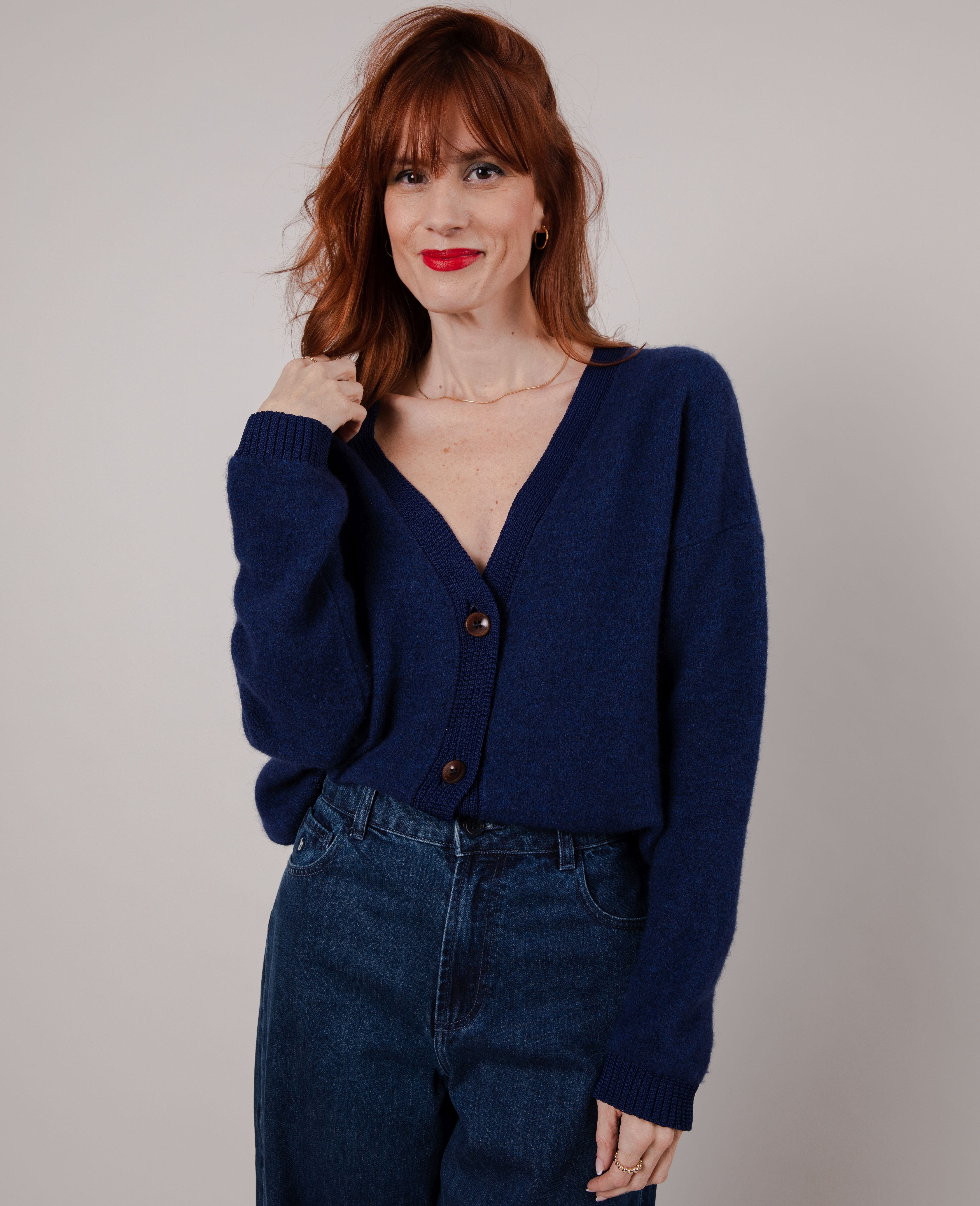 Contrast Cardigan mit Wolle Navy