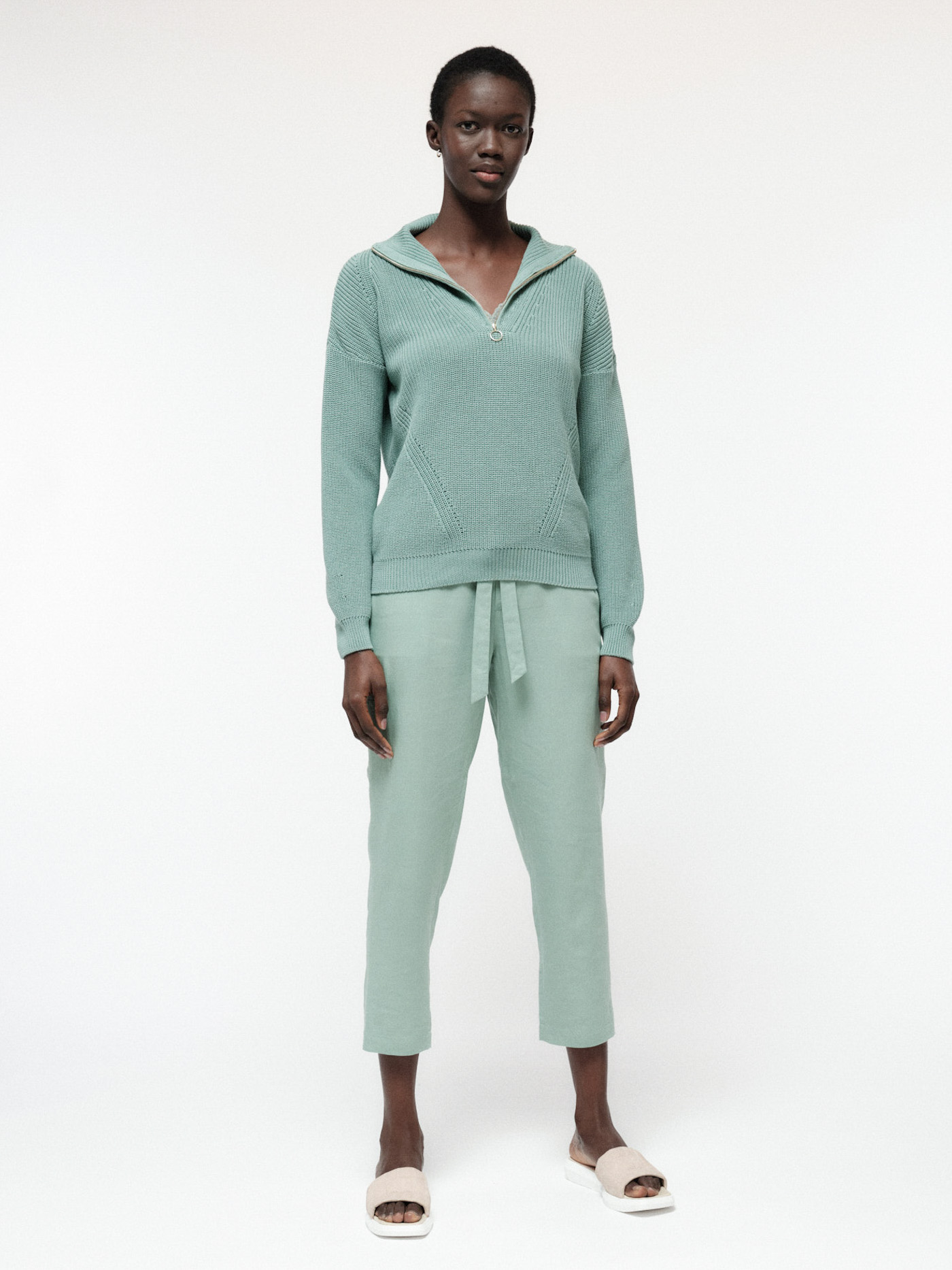 Strick-Pullover Troyer mineral green