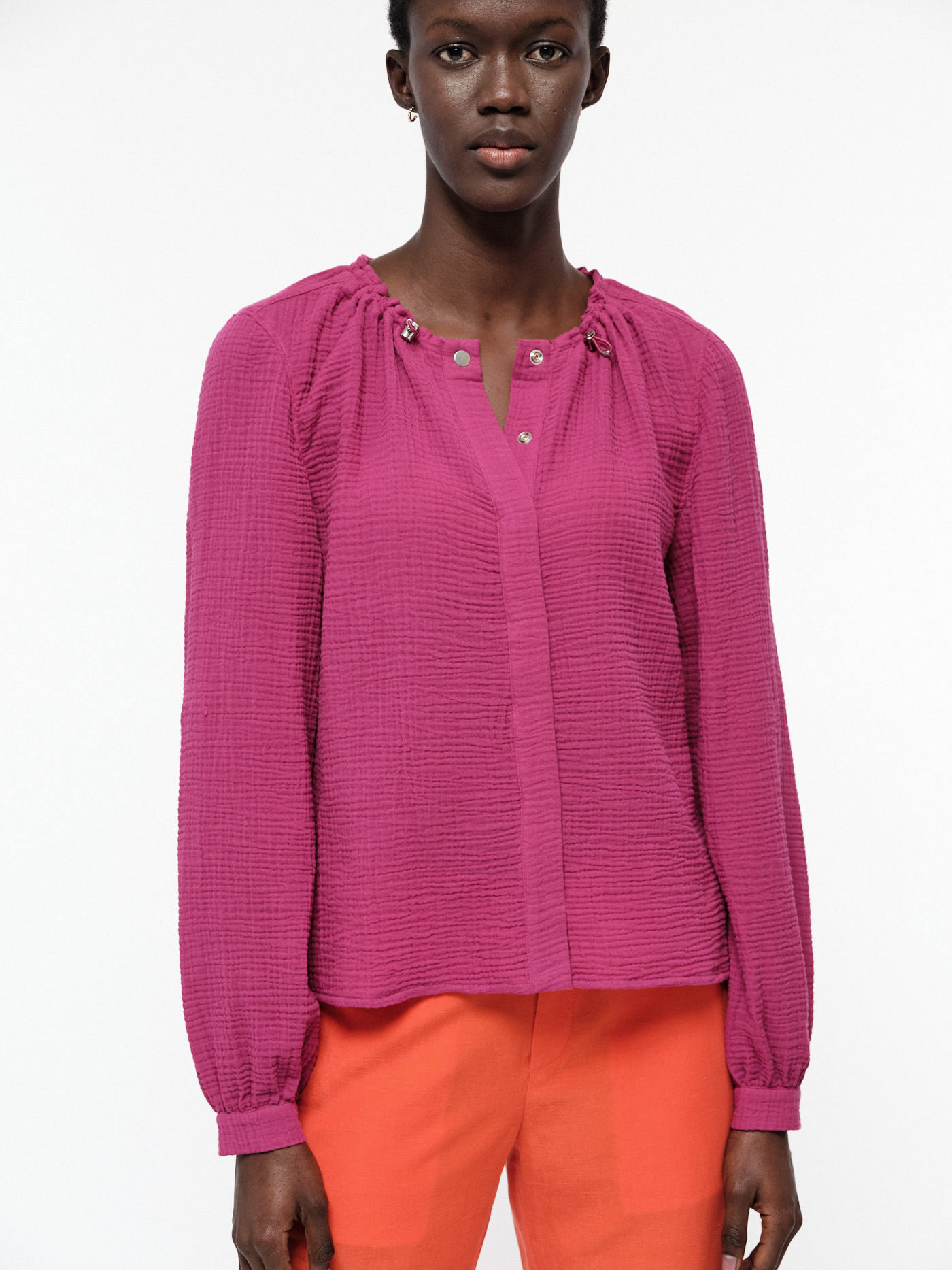Langarm-Bluse mit Struktur blossom pink