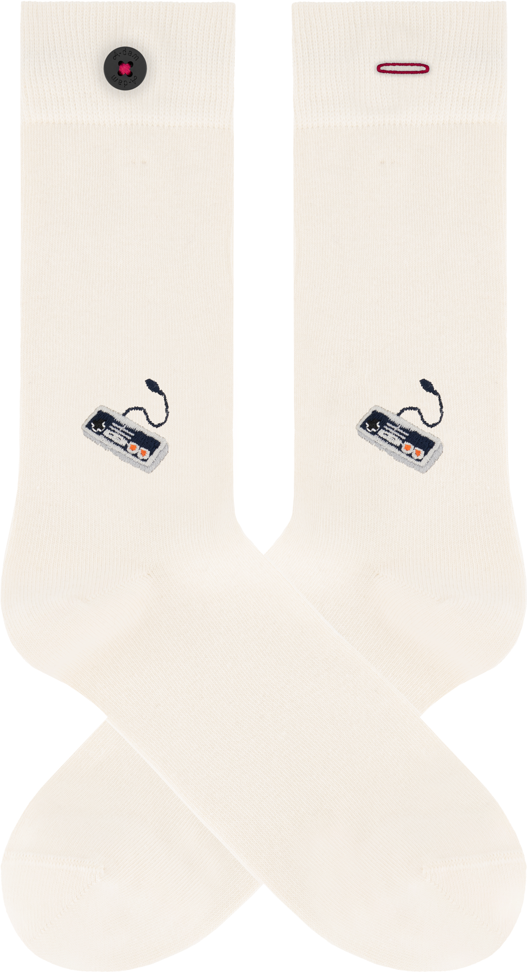 Weiße Socken CONNY mit Retro-Controller-Stickerei 