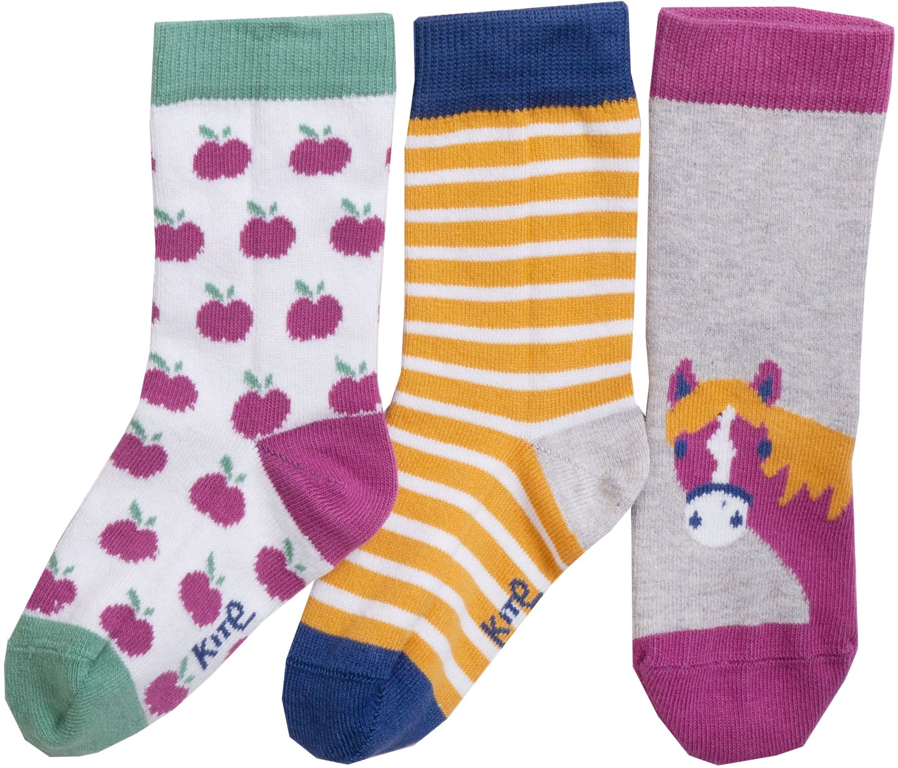 Gemusterte Kinder-Socken im 3er-Pack mit Pferd-Motiv
