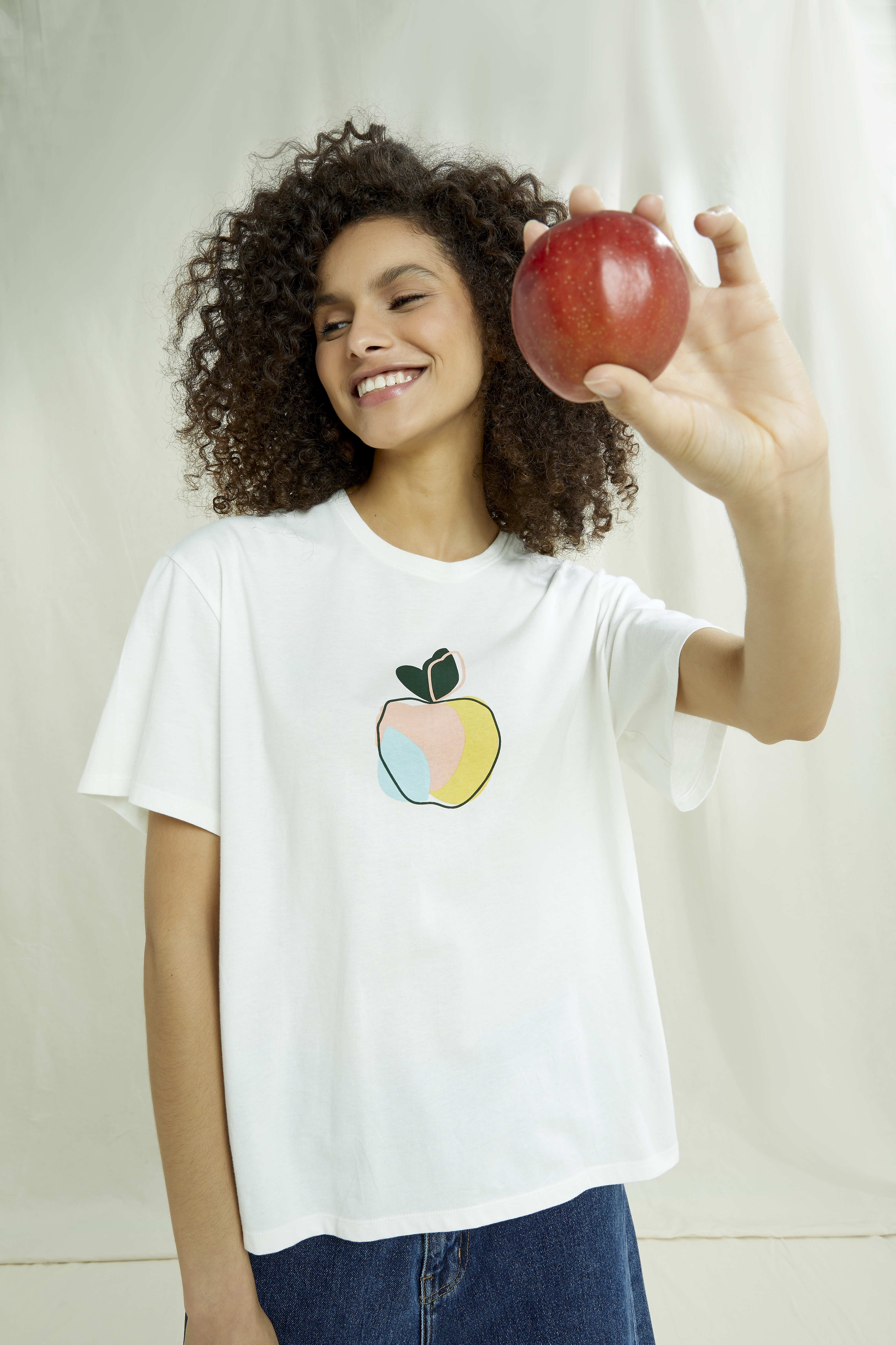 Damen-T-Shirt Apple Print Tee Eco white