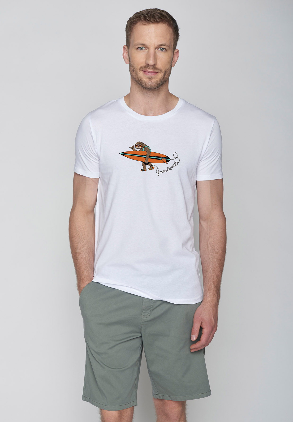 Print T-Shirt Animal Sloth Surf Guide White