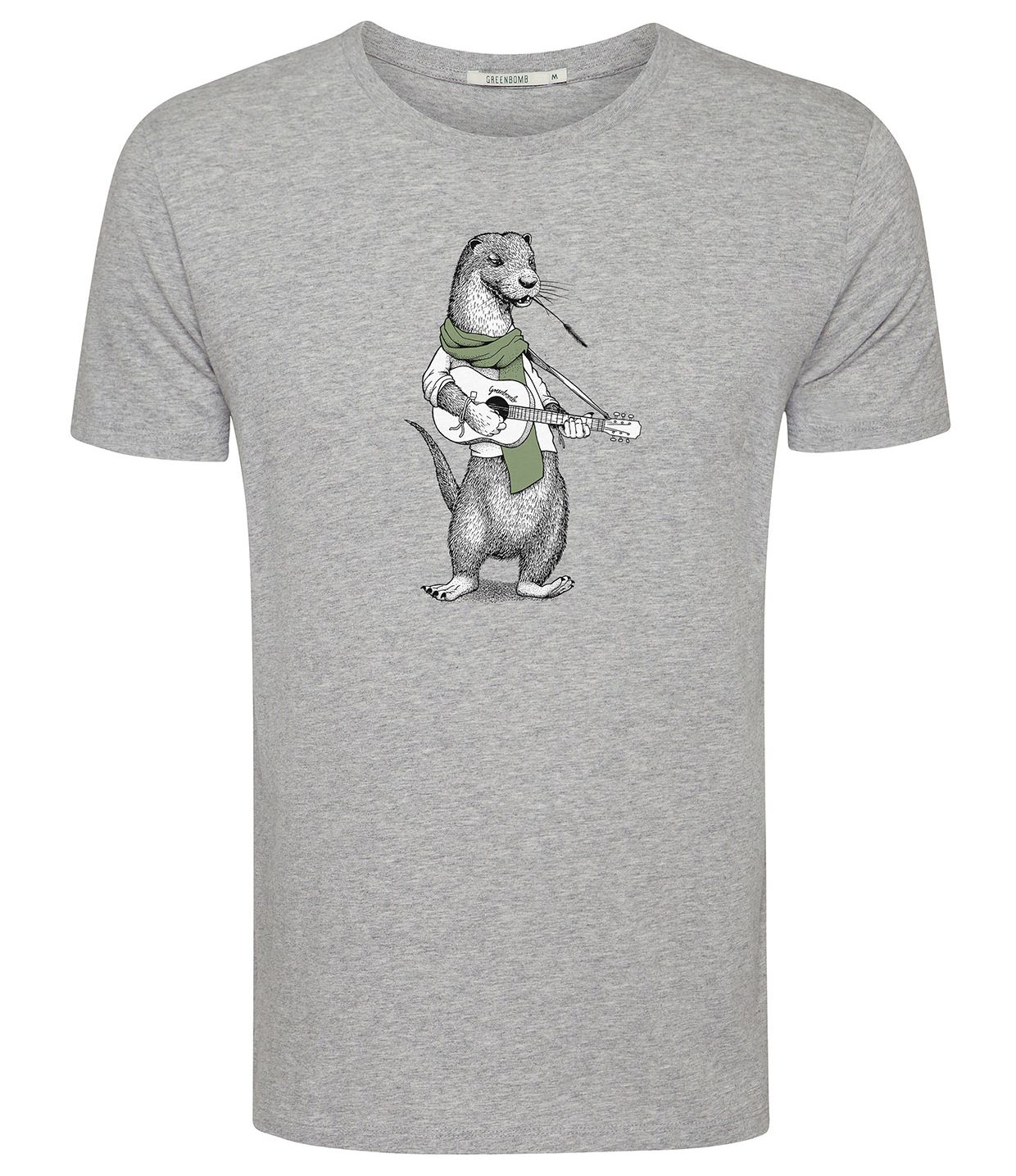 Print T-Shirt Animal Otter Guitar Guide Heather Grey