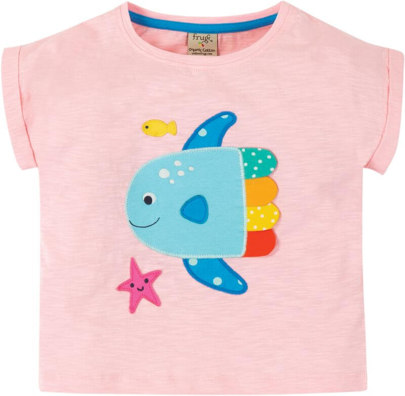 Rosafarbenes Kurzarm-Shirt mit Fisch