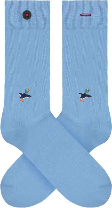 Hellblaue Socken mit Enten-Stickerei