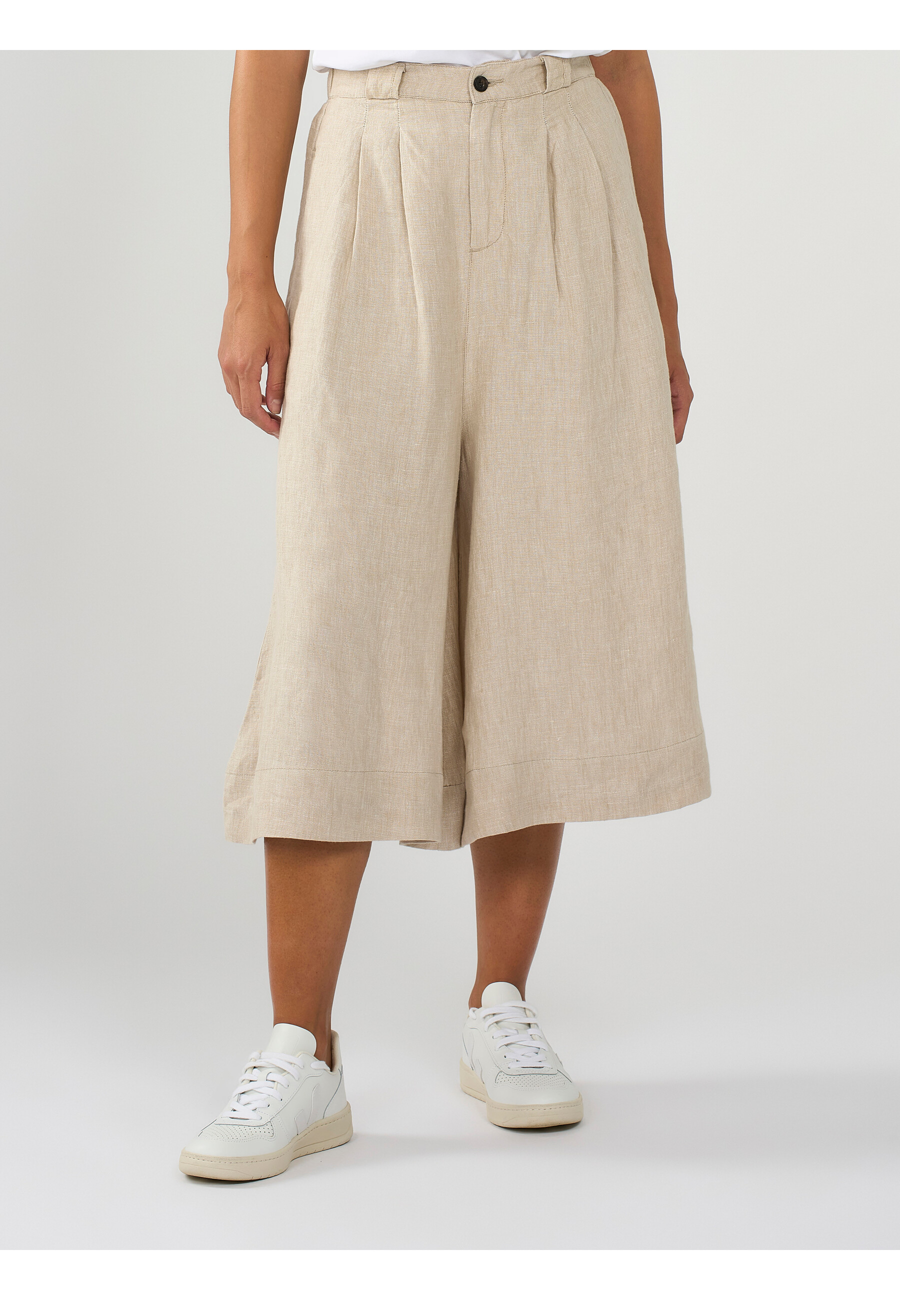 Stoffhose Natural Linen Baggy Shorts Light Feather Grey