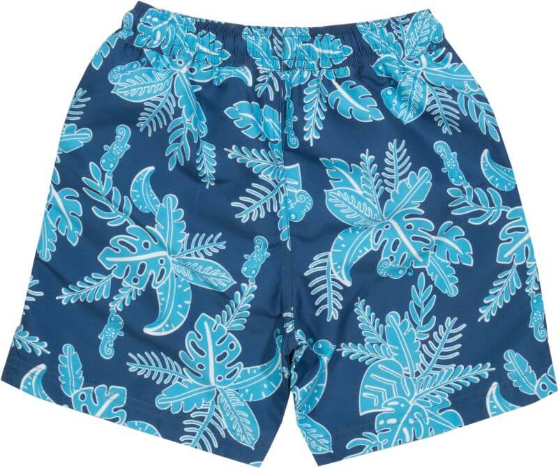 Blaue Bade-Shorts für Jungs mit Blätter-Print