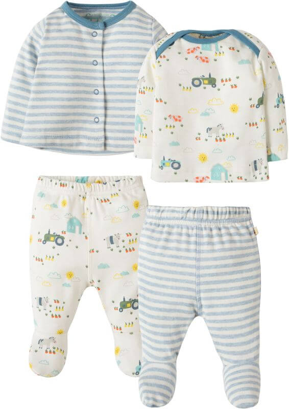 Vierteiliges Baby-Set mit Bauernhof-Print