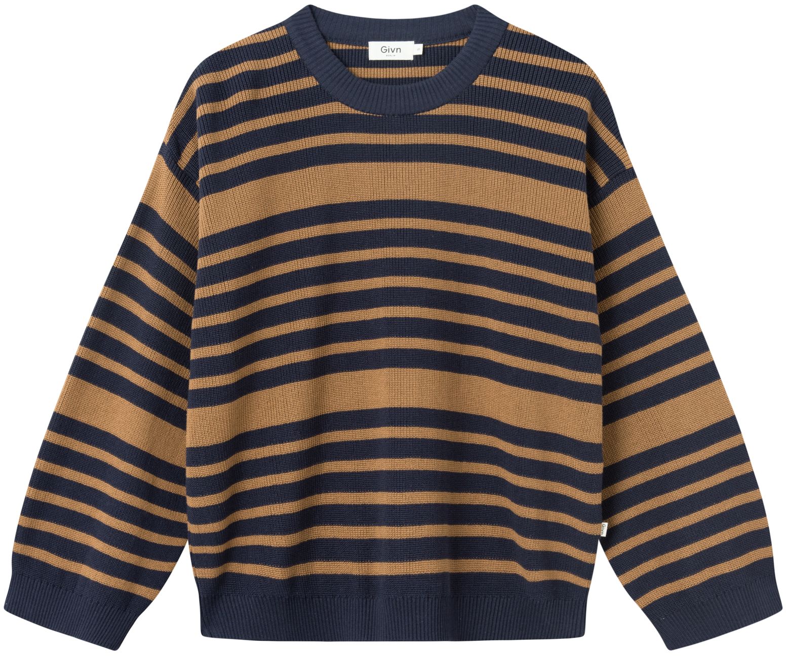 Gestreifter Strickpullover BECKY Midnight Blue/Caramel Brown