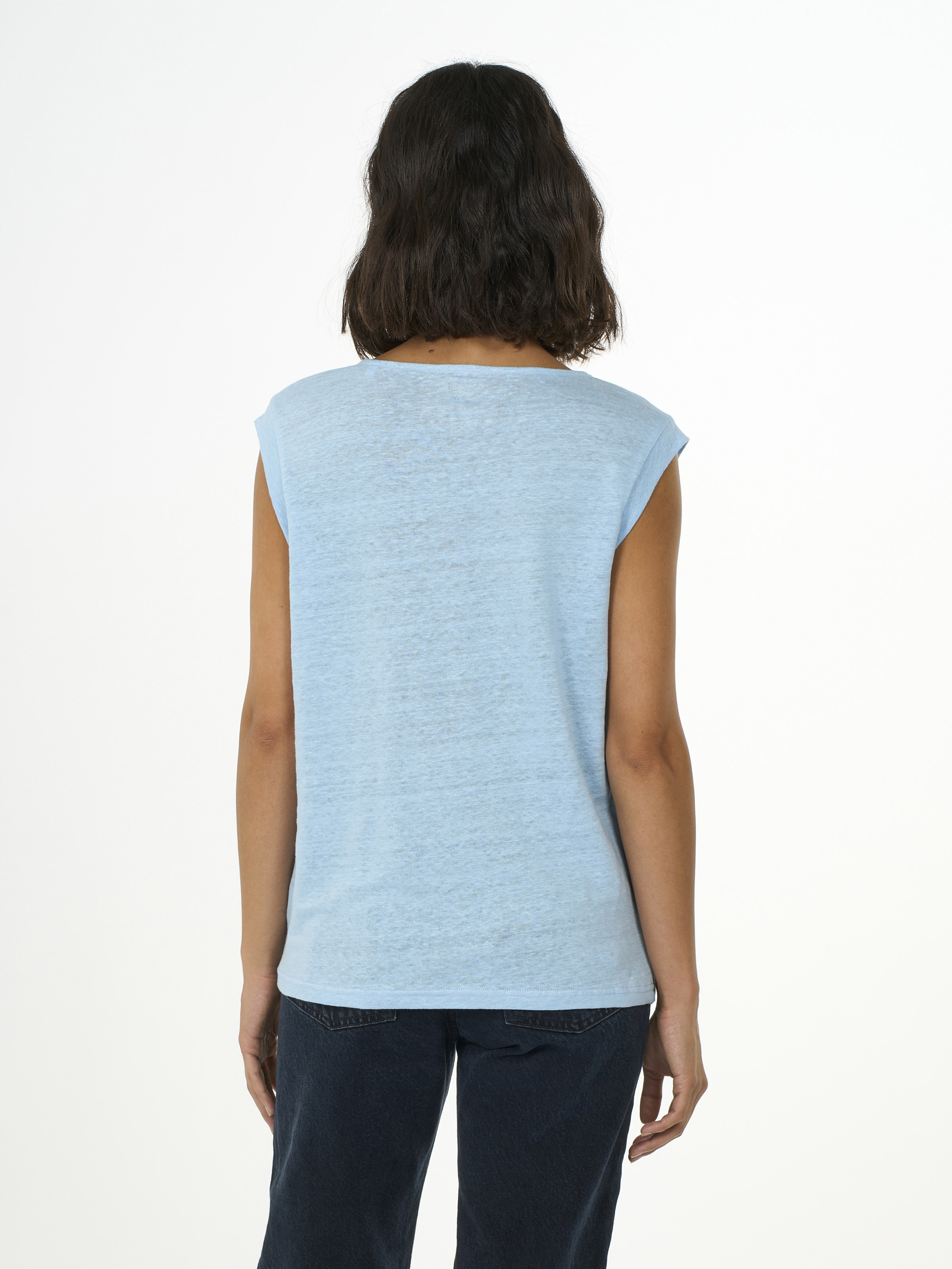 T-Shirt Loose Linen Fold Up Airy Blue