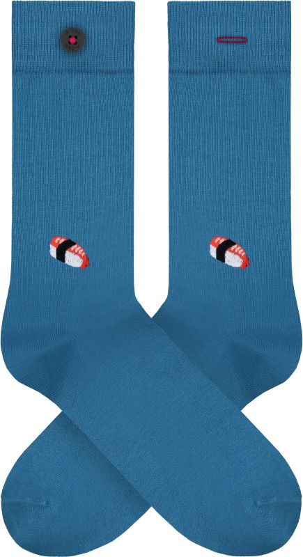 Denimblaue Socken mit Sushi-Stickerei