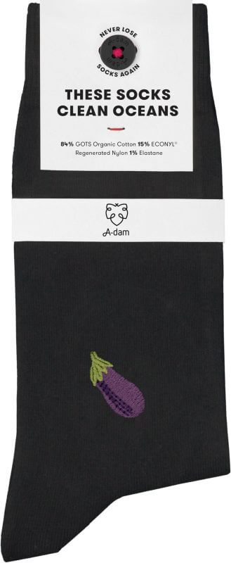 Schwarze Socken mit Auberginen-Stickerei
