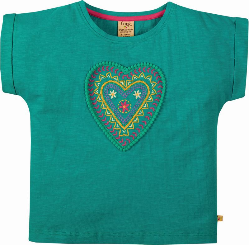 Grünes Kurzarm-Shirt mit buntem Herz