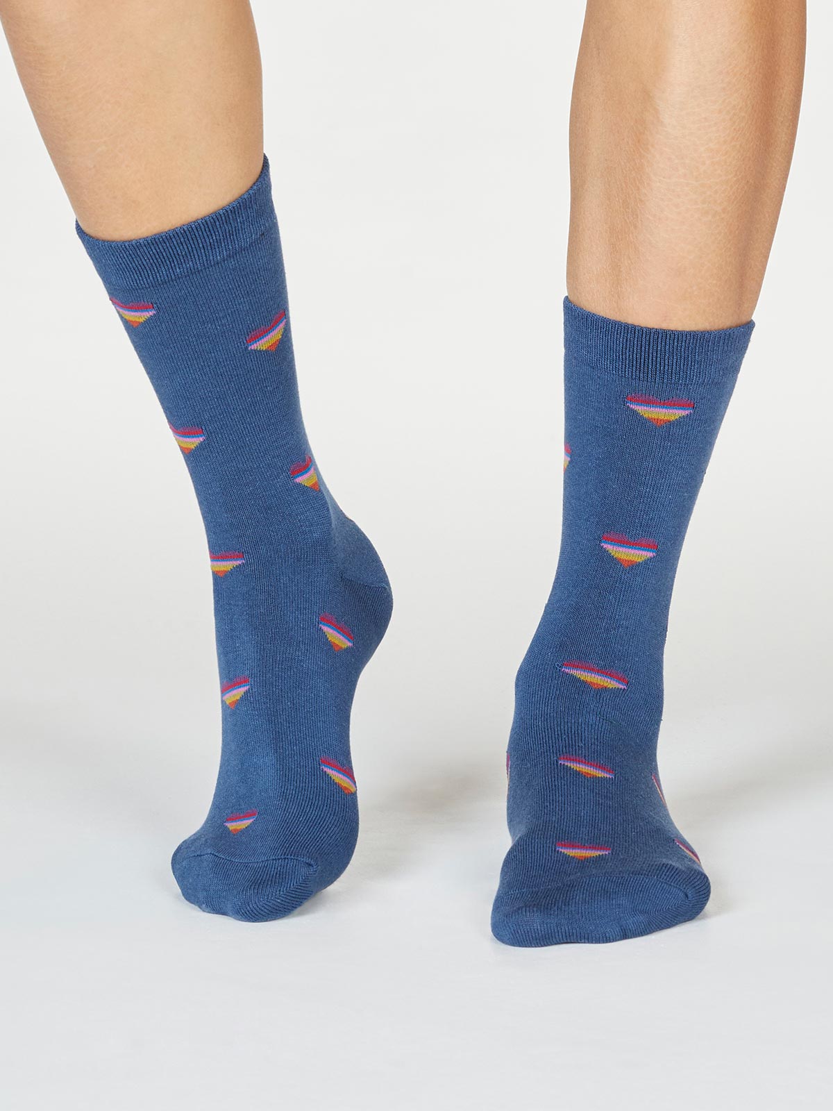 Damen-Socken Cretia Heart Stripe in Blue Slate 
