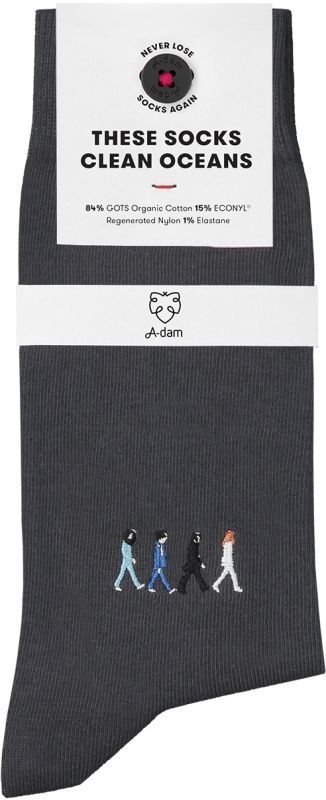Graue Socken mit Beatles-Stickerei