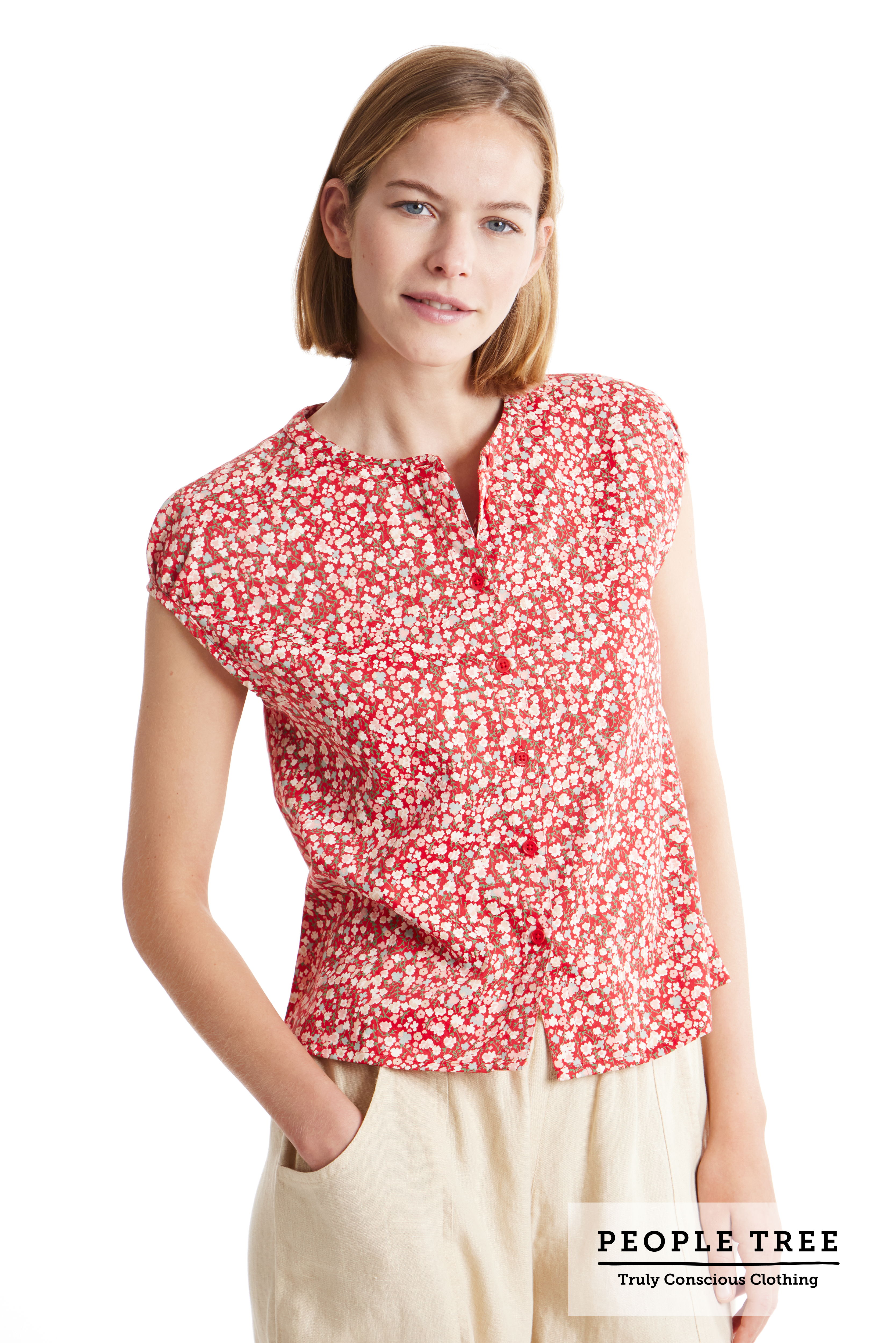 Kurzarm-Bluse Anna Floral Red